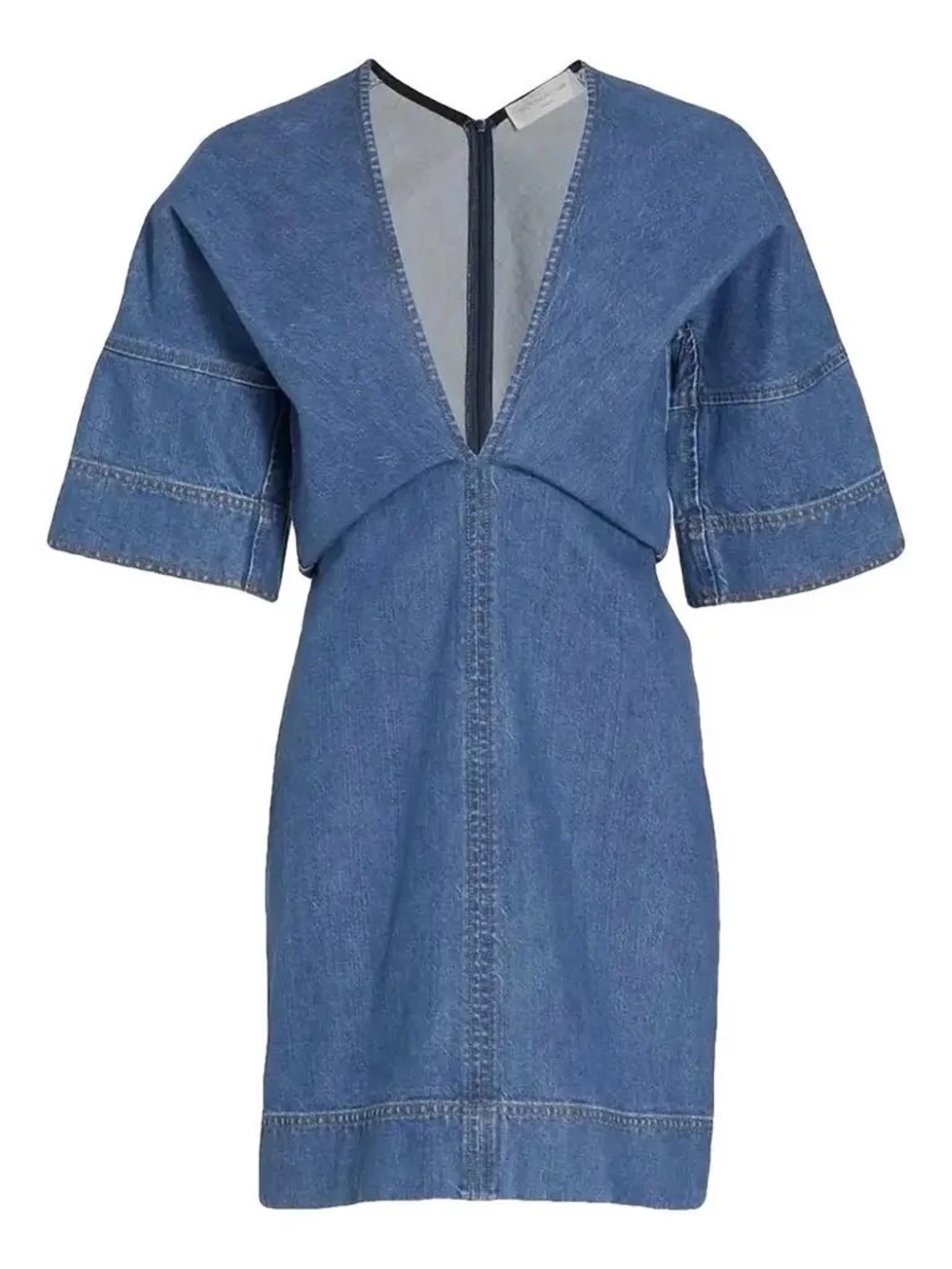 Victoria Beckham Blue Denim V-Neck Mini Dress